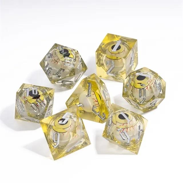 Eye Ball in Yellow Filled Sharp Resin - 7pcs RPG Dice Set