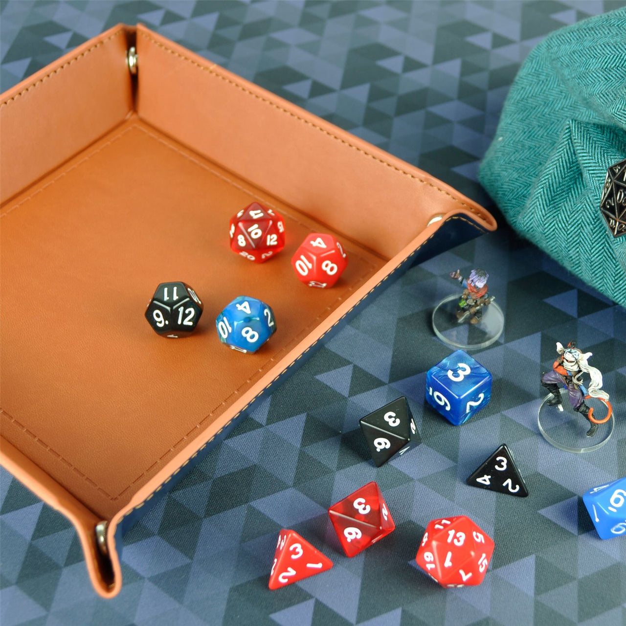 Brown & Blue PU Leather - Square Hard Dice Tray