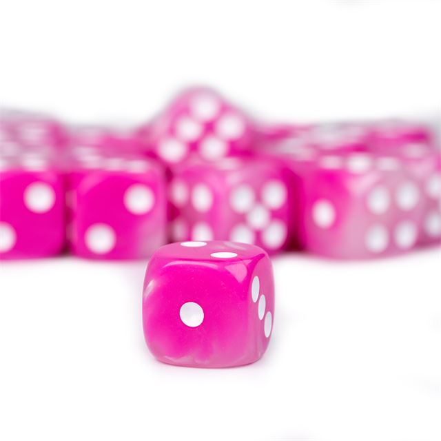 12mm Pink & White Acrylic - 10pcs D6 RPG Dice Set