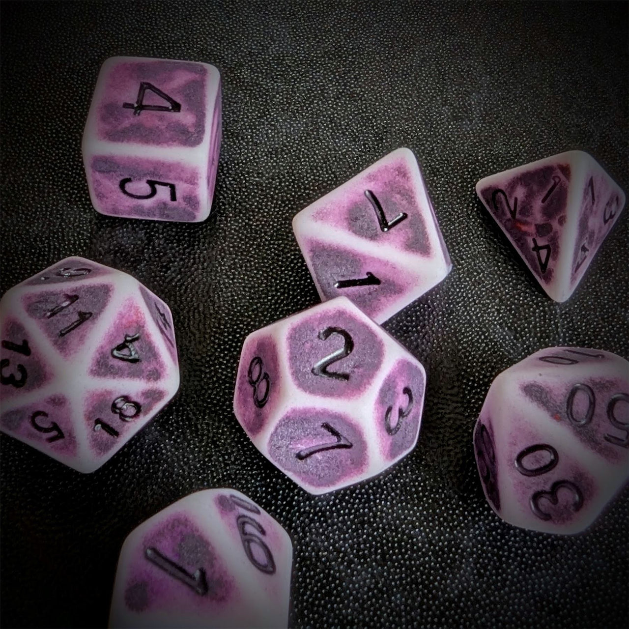 Washed Purple on White Acrylic - 7pcs RPG Full Dice Set Scatter