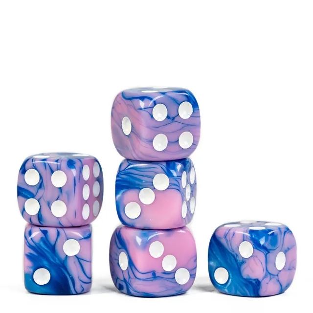 16mm Blue & Pink Acrylic  - 6pcs D6 RPG Dice Set