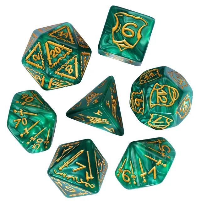 Weapons on Silk Green Acrylic - 7pcs RPG Oversized Dice Set