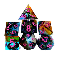 Thumbnail for 7pcs Dice Sharp Filled Tentacle Pink Font Blue Brown