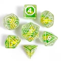 7pcs Dice Resin Pattern Flower White Font Clear Green