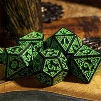 Thumbnail for Green Celtic Knot on Black Acrylic - 7pcs RPG Full Dice Set