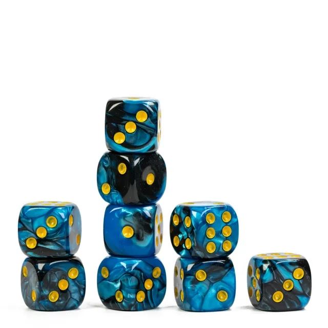 12mm Blue & Black Acrylic - 10pcs D6 RPG Dice Set