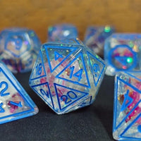 Thumbnail for 7pcs Dice Resin Pattern Flower Blue Font Clear Blue