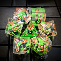 Thumbnail for Goblin in Green & Clear Filled Sharp Resin - 7pcs RPG Dice Set