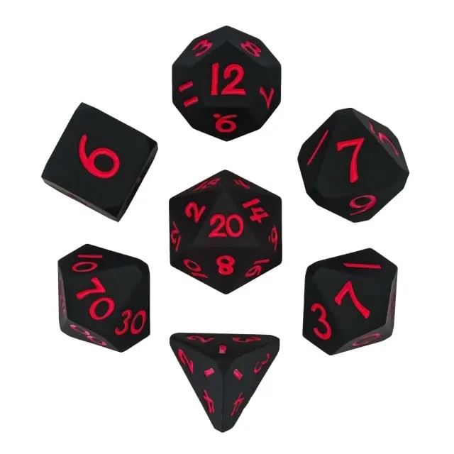 Red on Solid Black Silicone - 7pcs RPG Full Dice Set