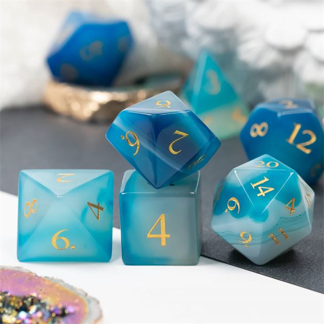 Blue Agate Gemstone - 7pcs RPG Dice Set