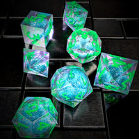 Thumbnail for 7pcs Dice Sharp Filled Liquid Green Font Blue Clear