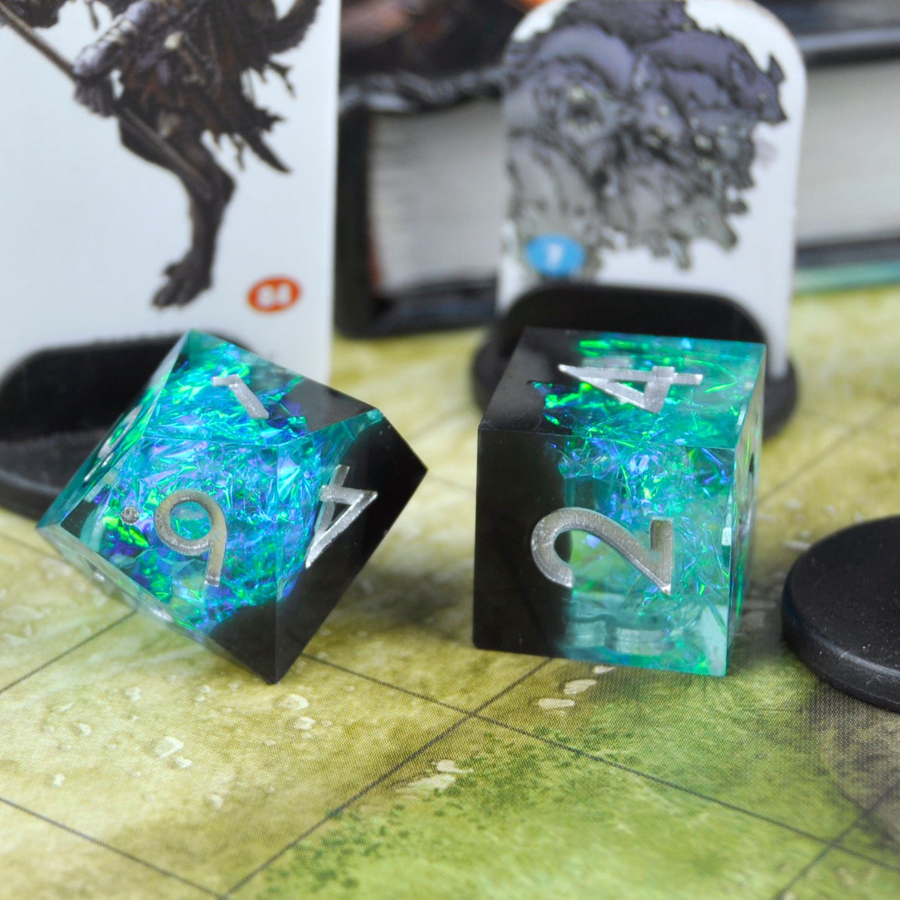 Candy in Cyan & Black Sharp Resin - 7pcs RPG Dice Set