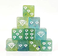Thumbnail for 6pcs D6 16mm Dice Acrylic Swirl Diamond Pip White Font Blue Green