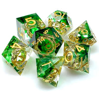 Thumbnail for Gold Ring in Green & Clear Filled Sharp Resin - 7pcs RPG Dice Set