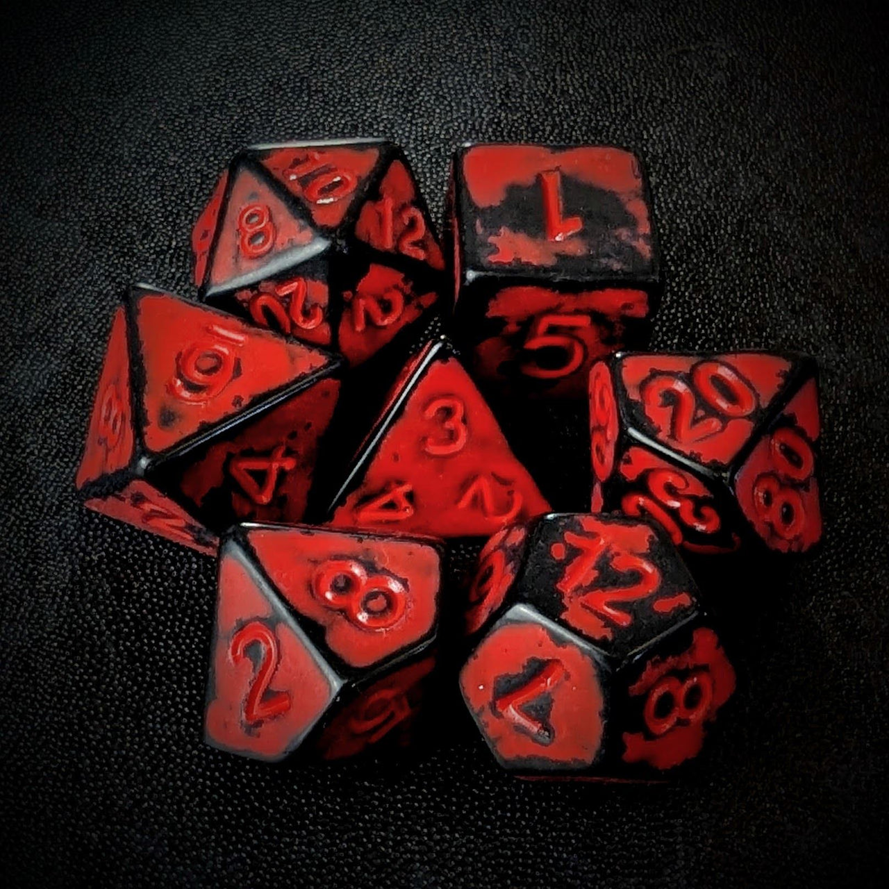 Washed Red on Black Acrylic - 7pcs RPG Full Dice Set Top