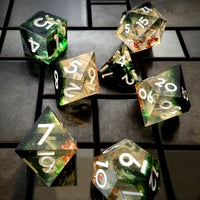 Thumbnail for Green Swirl in Black & Clear with Copper Foil Sharp Resin - 7pcs RPG Dice Set