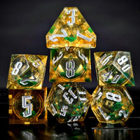 Thumbnail for Green Glitter in Yellow & Clear Liquid Filled Sharp Resin - 7pcs RPG Dice Set