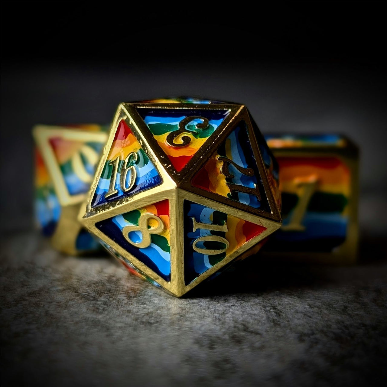 Rainbow in Gold Metal - 7pcs RPG Dice Set