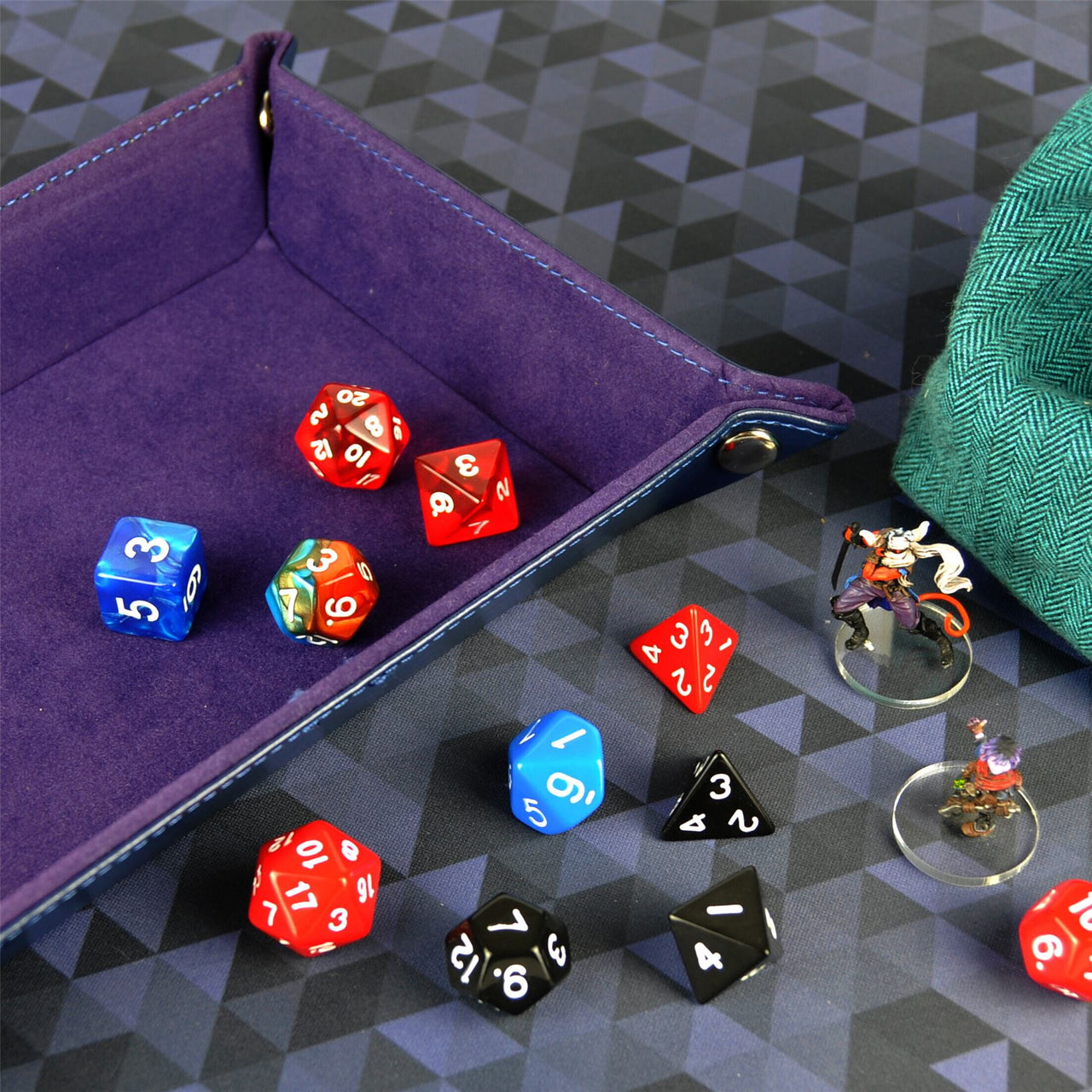 Purple Velvet & Blue PU Leather - Rectangle Hard Dice Tray