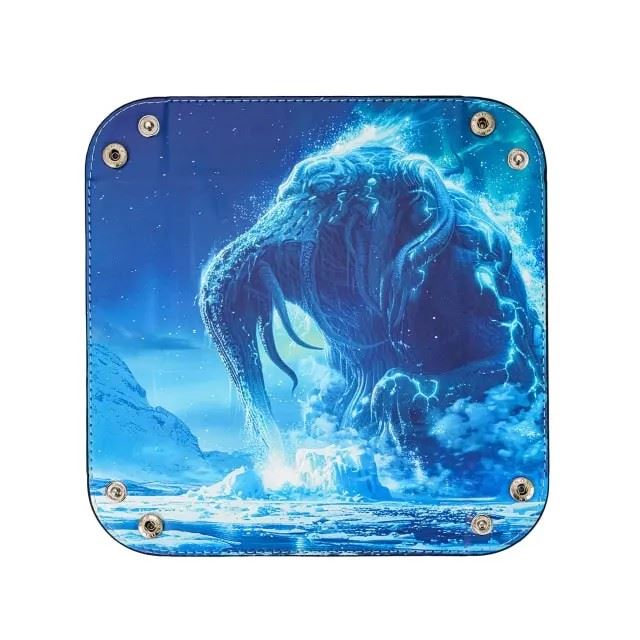 Cthulu on Blue PU Leather - Square Hard Dice Tray