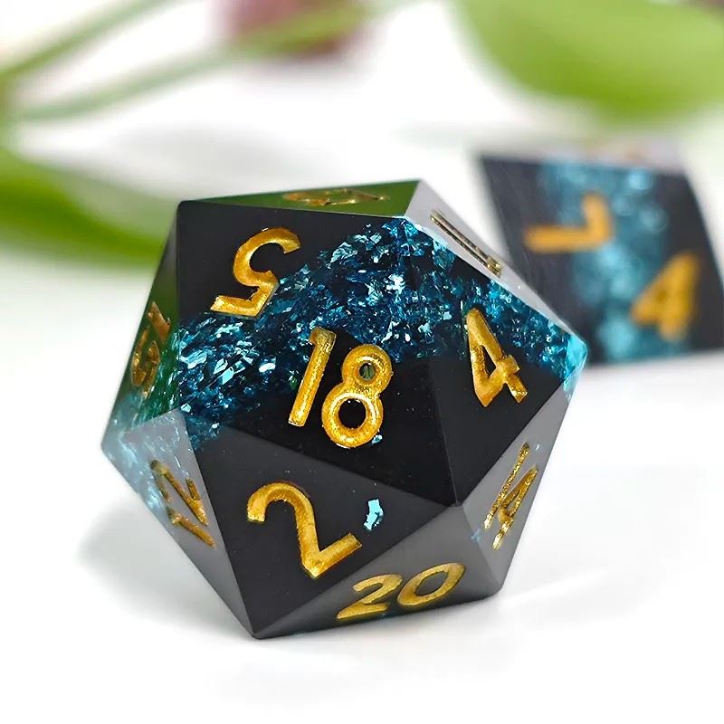 Blue Band in Black Filled Sharp Resin - 7pcs RPG Dice Set