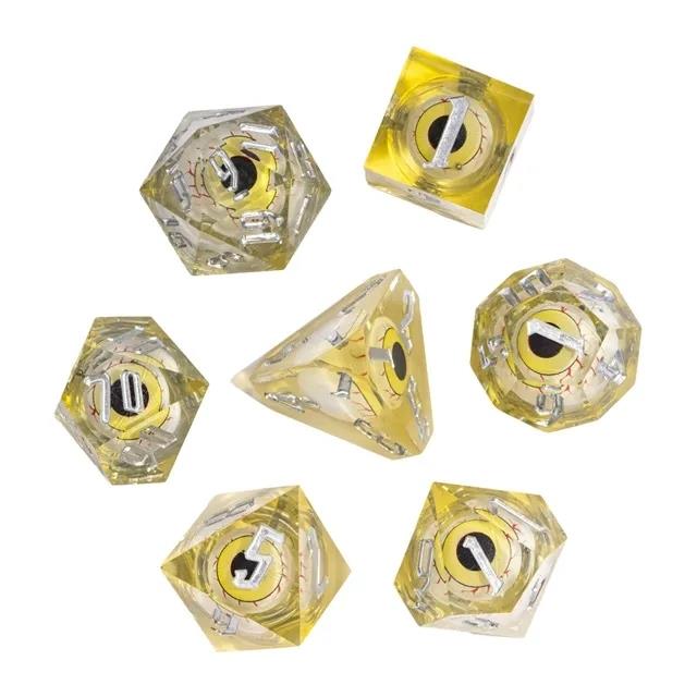 Eye Ball in Yellow Filled Sharp Resin - 7pcs RPG Dice Set