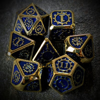 Thumbnail for Gear in Blue Enamel Gold Metal - 7pcs RPG Dice Set