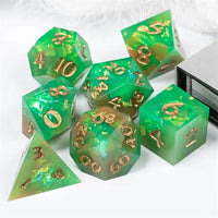 Thumbnail for Candy in Green & Orange with Copper Foil Sharp Resin - 7pcs RPG Dice Set