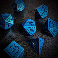 Thumbnail for 7pcs RPG Full Dice Set - Black Pattern on Blue Resin
