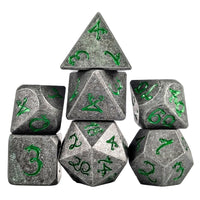 Thumbnail for Silver Metal with Green Dragon Font - 7pcs RPG Dice Set