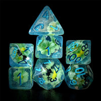 Thumbnail for White Flowers in Clear & Blue Resin - 7pcs RPG Full Dice Set