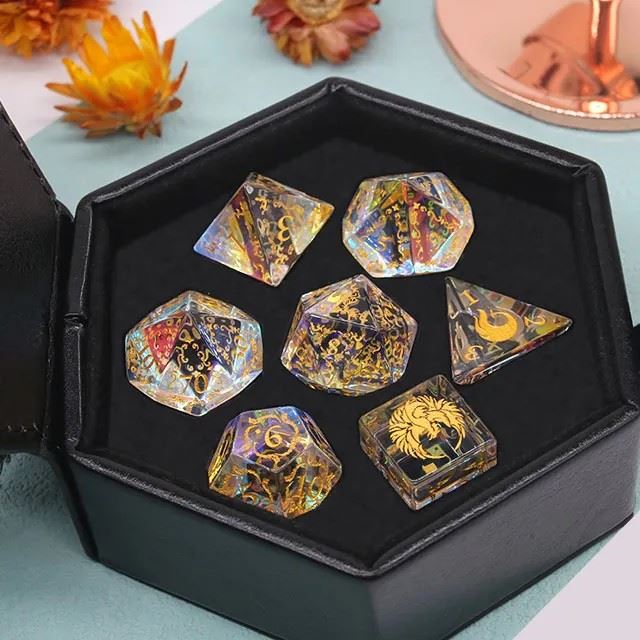 Phoenix on Prism Glass - 7pcs RPG Dice Set