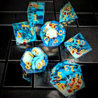 Thumbnail for 7pcs Dice Sharp Filled Skull Gold Font Blue