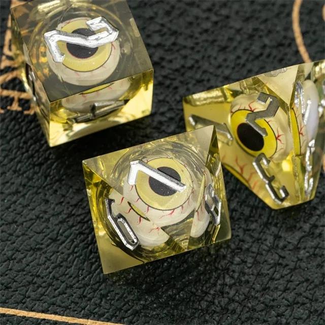 Eye Ball in Yellow Filled Sharp Resin - 7pcs RPG Dice Set