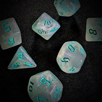 Thumbnail for Glitter in White Acrylic with Ice Font - 7pcs RPG Full Dice Set