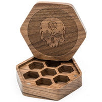 Thumbnail for Skull on Walnut Wood with 7 Slots -  Magnetic Dice Storage