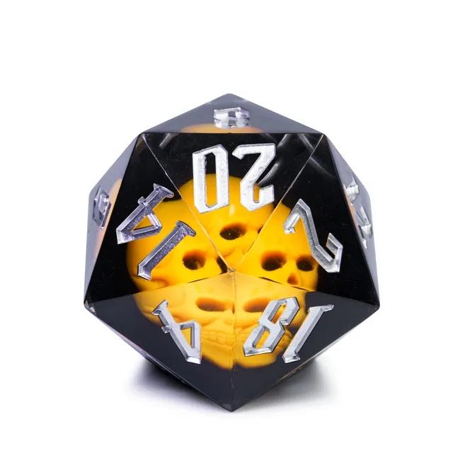 Yellow Skull in Black Sharp Resin - D20 RPG Dice