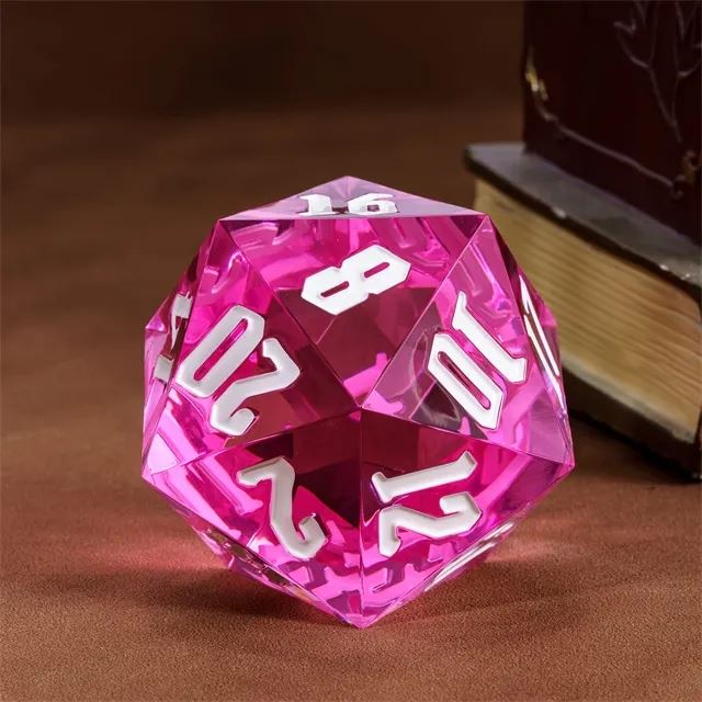 Clear & Pink Sharp Acrylic - D20 RPG Dice