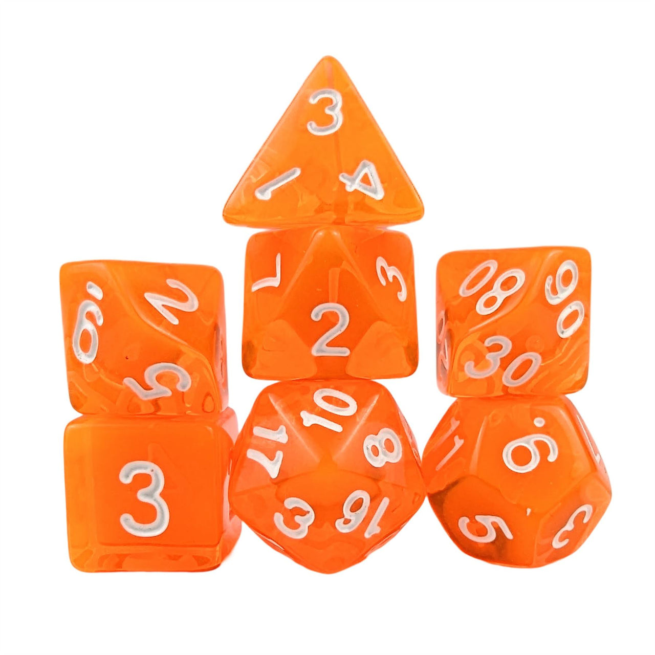 Clear Orange Acrylic - 7pcs RPG Full Dice Set White Stack