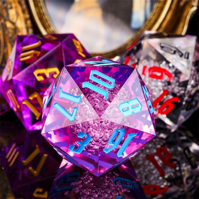 Bubbles in Clear & Magenta Sharp Acrylic - D20 RPG Dice