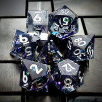 Thumbnail for Bead Swirl in Purple & Clear Filled Sharp Resin - 7pcs RPG Dice Set
