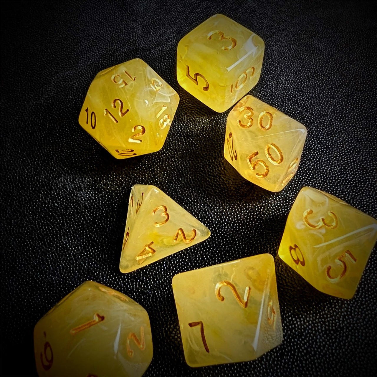 Yellow Silk Acrylic - 7pcs RPG Full Dice Set Scatter