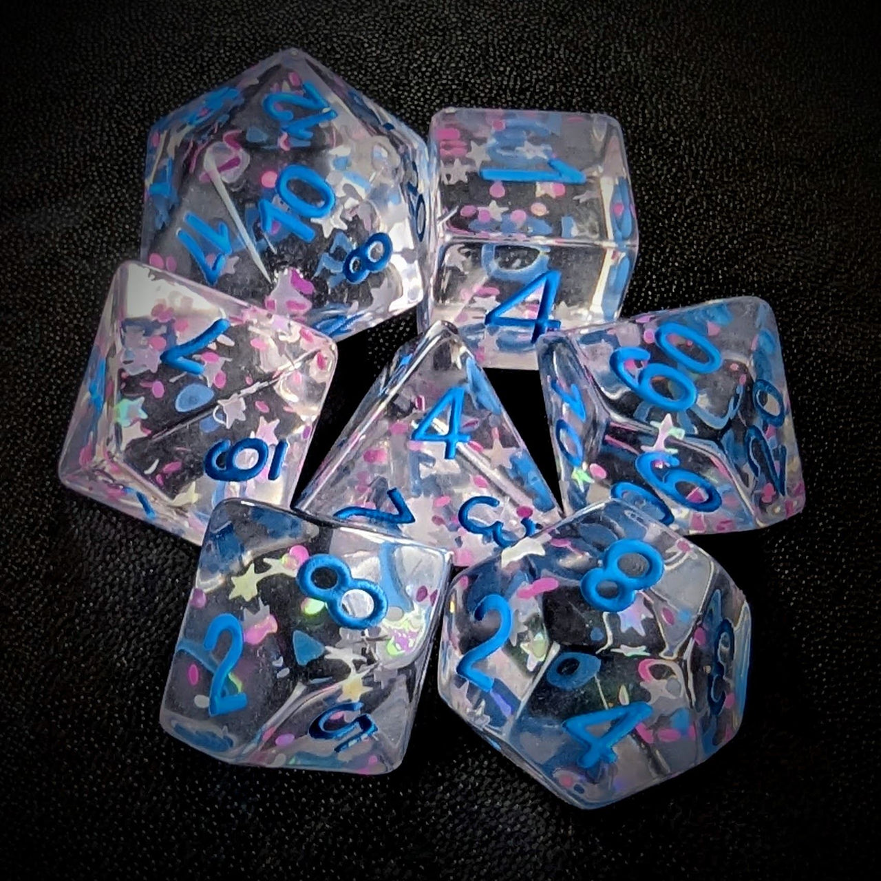 Star Confetti in Clear Resin - 7pcs RPG Full Dice Set