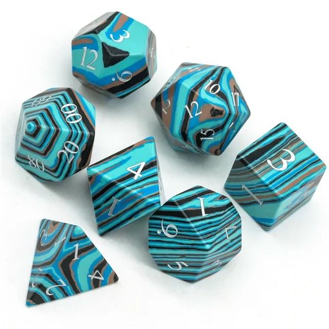 Layered Blue, Brown and Black Turquise Gemstone - 7pcs RPG Dice Set