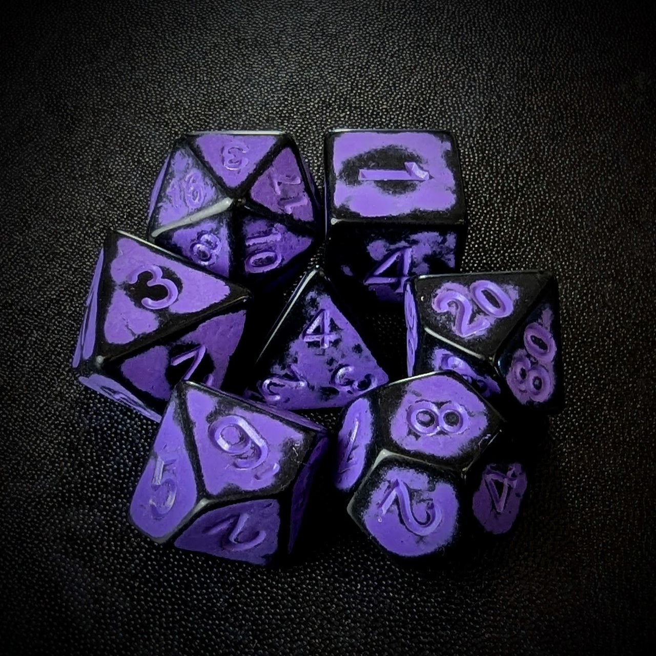 Washed Lilac on Black Acrylic - 7pcs RPG Full Dice Set Top