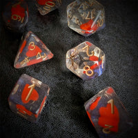 Thumbnail for Hearts in Clear & Black Resin - 7pcs RPG Full Dice Set