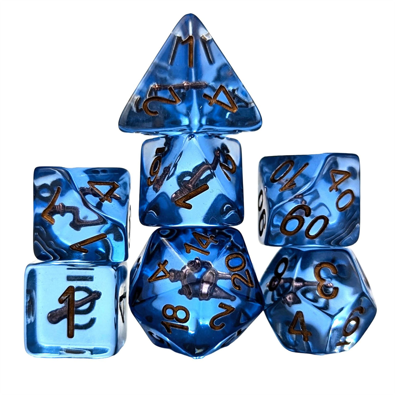 Violin in Clear & Blue Resin - 7pcs RPG Full Dice Set