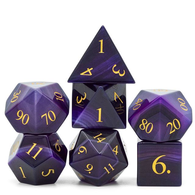 Purple Agate Gemstone - 7pcs RPG Dice Set