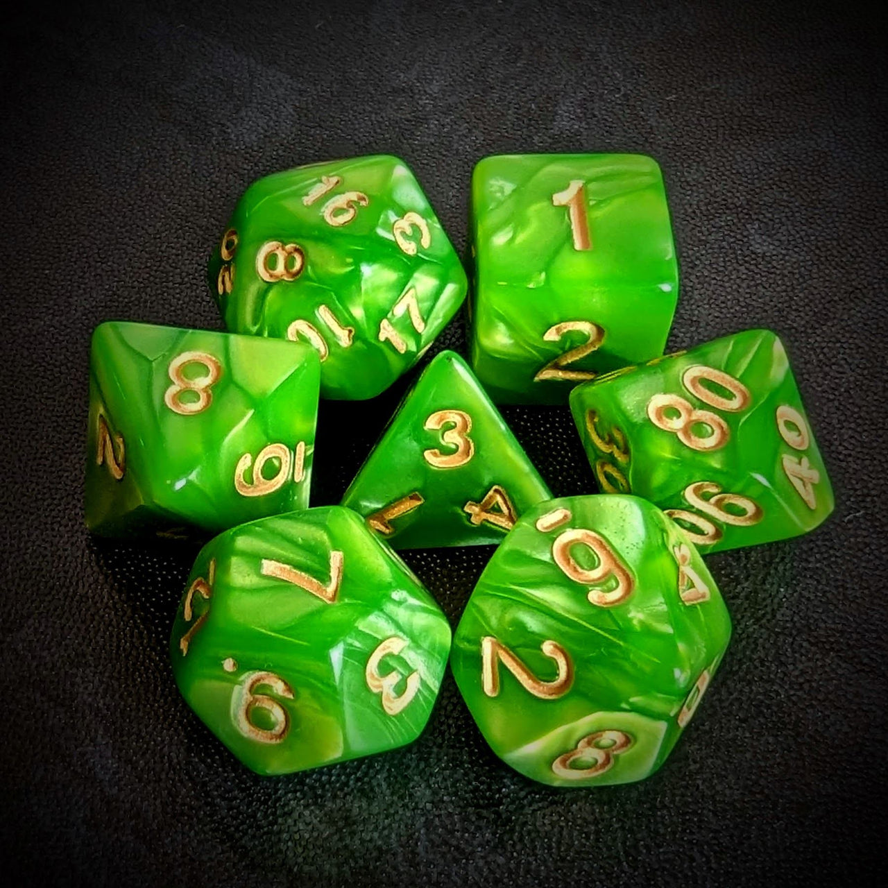 Green Silk Acrylic - 7pcs RPG Full Dice Set Top