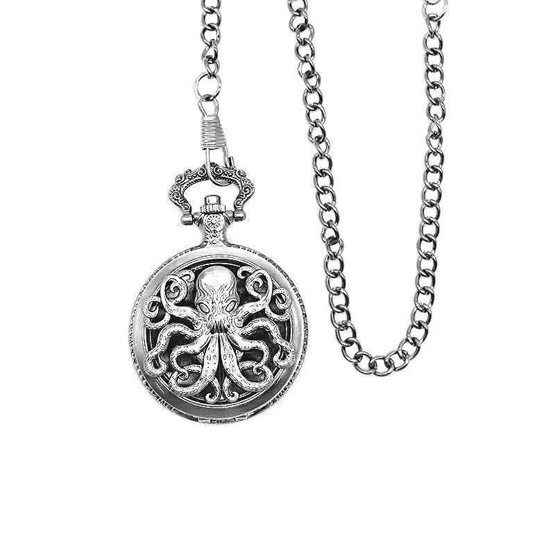 Mindflayer on Silver Pocket Watch with Mini Dice - Pendant